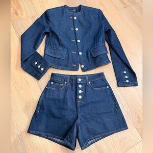 7 For All Mankind Dark Blue Denim Jacket and Shorts